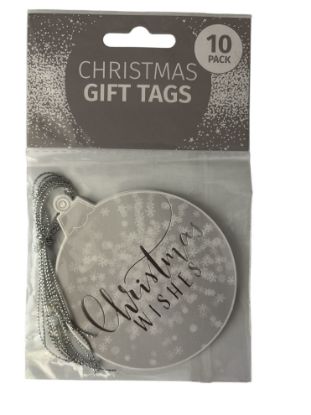 Picture of 10 x silver Christmas bauble shaped christmas gift tags NEW Christmas wishes
