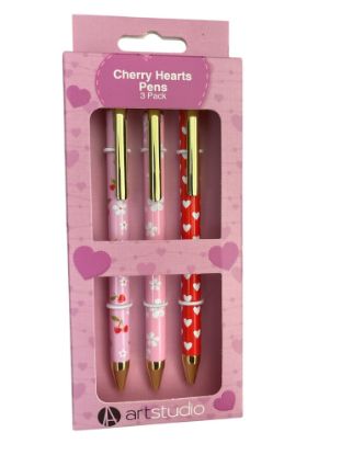 Picture of 3 x cherry heart pens Boxed New