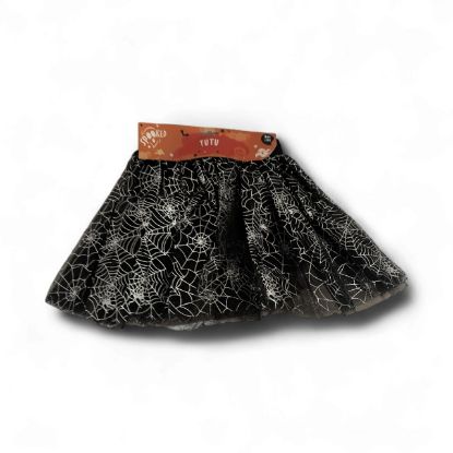 Picture of girls halloween tutu one size black with silver spiders web design