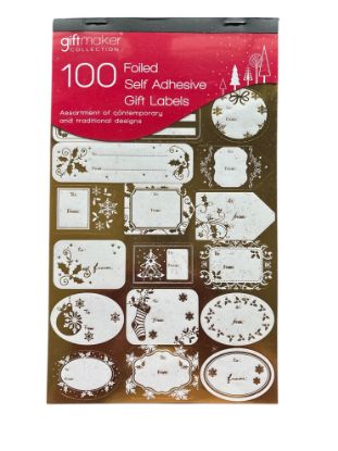 Picture of 100 x Christmas Foiled  Gift Tag Sticky labels in gold and silver designs NEW