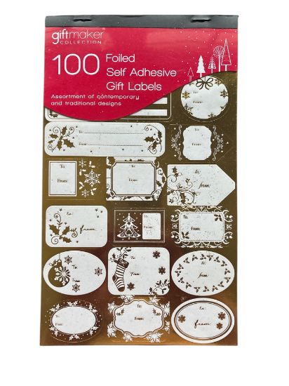 Picture of 100 x Christmas Foiled  Gift Tag Sticky labels in gold and silver designs NEW