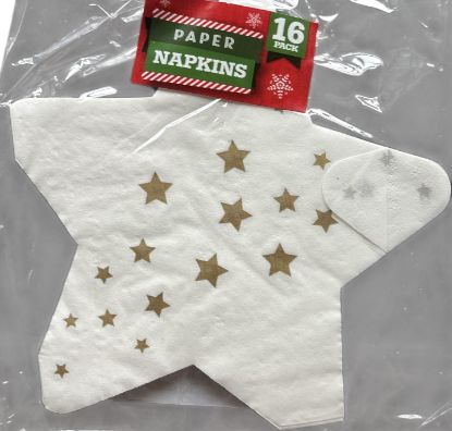 Picture of 16 x white with gold star paper napkins christmas paper napkins