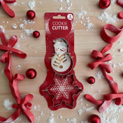 Picture of 2 X Christmas Cookie cutters metal Biscuit Cutters Snowman & Snowflake designs