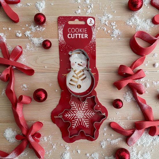 Picture of 2 X Christmas Cookie cutters metal Biscuit Cutters Snowman & Snowflake designs
