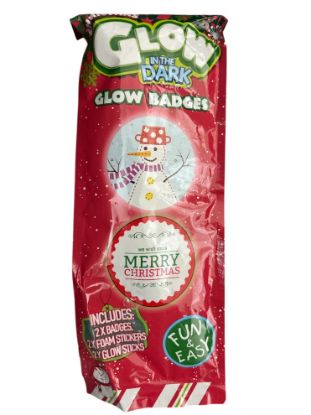 Picture of 2 x Christmas Glow in the Dark Badges Christmas Badges NEW snowman, merry christmas