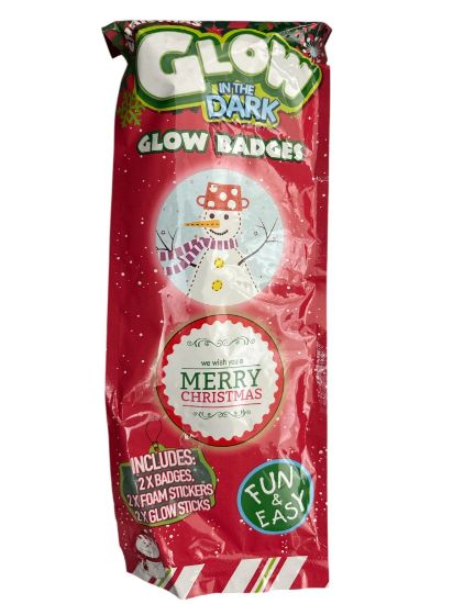Picture of 2 x Christmas Glow in the Dark Badges Christmas Badges NEW snowman, merry christmas