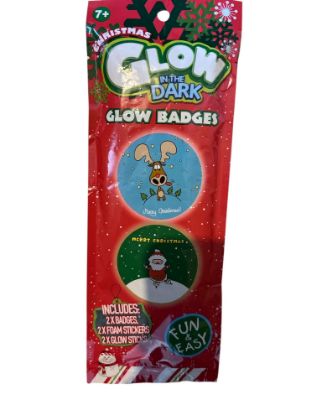 Picture of 2 x Christmas Glow in the Dark Badges Christmas Badges NEW  reindeer and santa designs