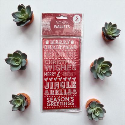 Picture of 5 x Traditional Christmas Money Wallets With red Envelopes Red  card with merry chroistmas slogans