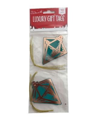 Picture of 10 x luxury christmas gift tags copper bauble design on gold twine