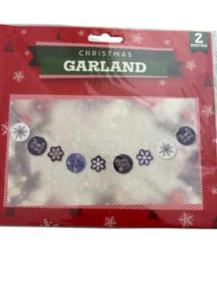 Picture of christmas paper garland 2 metres blue white snowflakes, merry everything