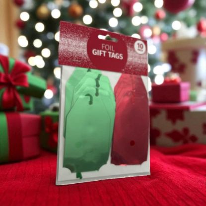 Picture of 10 x Christmas Green & Red FOILED Gift Tags 5 red 5 green Rectangle Shaped