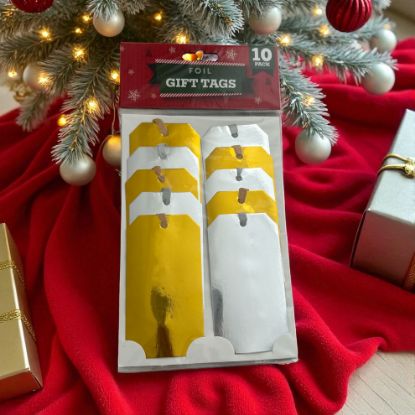 Picture of 10 x Christmas Gold & Silver Foil Gift Tags New with gold & silver twine