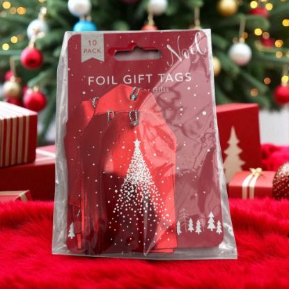 Picture of 10 x Christmas Tree RED Foil Gift Tags NEW christmas gift tags white xmas tree