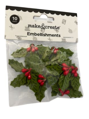 Picture of 10 x Christmas Felt Holly Embellishments new self adhesive Holly stickers NEW