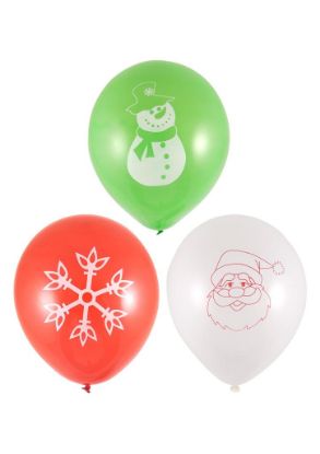 Picture of 12 x 23cm Christmas Balloons Printed  white green and red