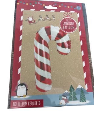 Picture of Christmas Candy Cane Foil Balloon NEW Red & white Stripy Candy cane shape candy cane balloon