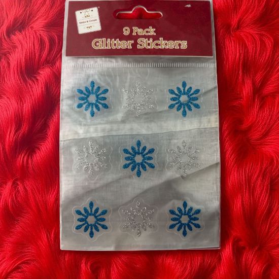 Picture of 9  x Christmas Glitter Snowflake Stickers  blue and silver