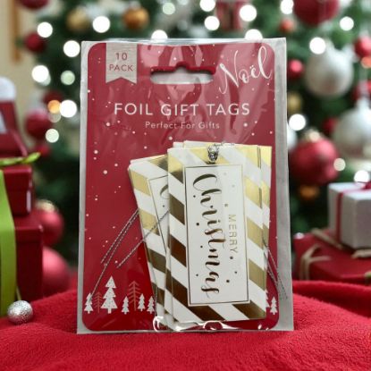 Picture of 10 x gold white foil merry christmas gift tags gold and white with silver twine