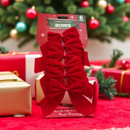 Picture of 6 x red velvet bows christmas ribbon bows decorations