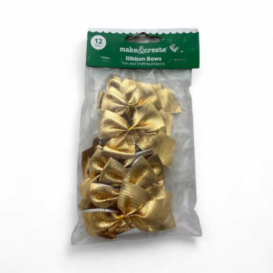 Picture of 12 x gold mini ribbon bows Christmas gold bows NEW