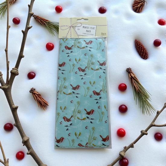Picture of 10 x sheets Tissue paper Winter Walk Design with christmas robin NEW