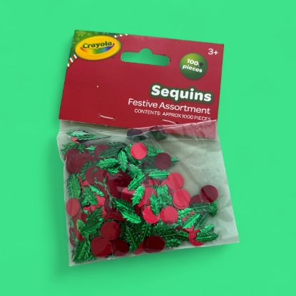 Picture of 100 Crayola Christmas sequins Green holly and red berries NEW