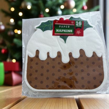 Picture of 16 x CHRISTMAS PUDDING NAPKINS Xmas Pudding Shapes Christmas Napkins NEW