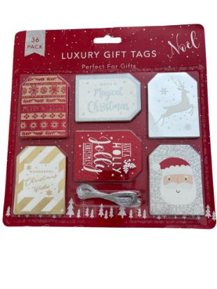Picture of 36 x Luxury Christmas  Gift Tags 6 designs with Silver Twine NEW MERRY & BRIGHT,