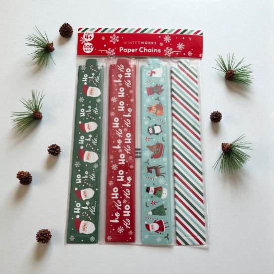 Picture of 100 x Christmas paper chains 4 designs NEW loop hook fun characters