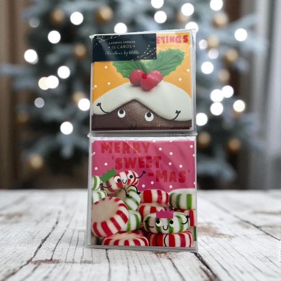Picture of 15 x Festive Christmas Cards NEW 4 designs with envelopes Sprouts, xmas pud etc