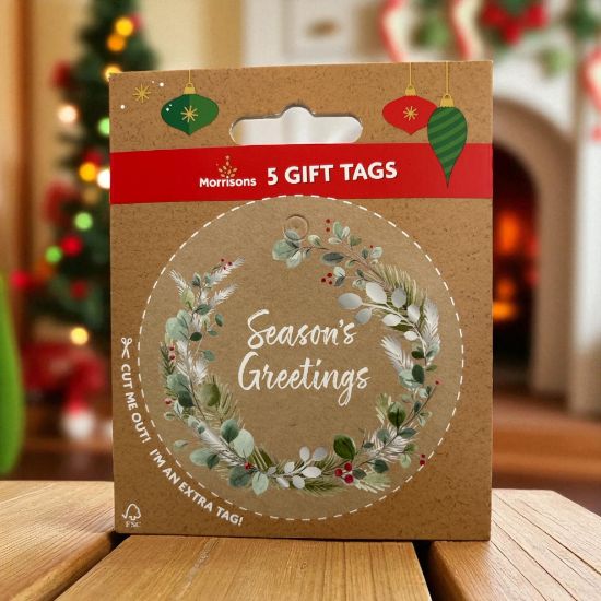 Picture of 10 X Christmas Seasons Greetings Gift Tags Wreath Design NEW