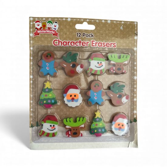 Picture of 12 x Christmas Erasers NOVELTY Xmas Character Rubber Erasers BOXED