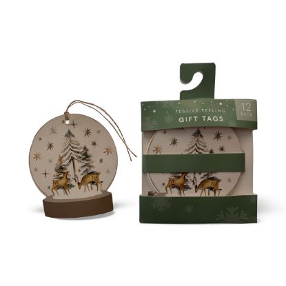 Picture of 12 x Christmas Gift Tags winter wonderland design reindeer in forest NEW