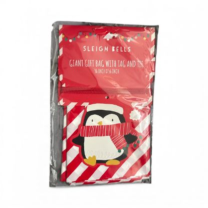 Picture of Christmas Giant Gift Bag With Tag  And Tie Penguin Design 36”x56” NEW
