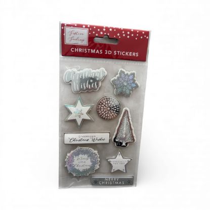 Picture of 9 x Christmas 3D Stickers Embellishments card making silver and white NEW