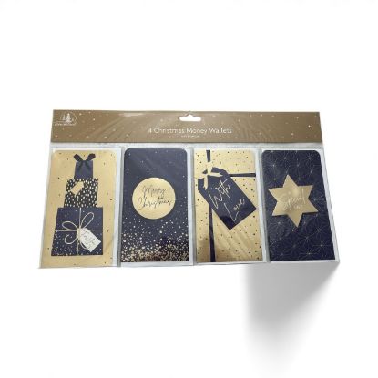 Picture of 4 x Christmas Money Wallets With Envelopes Navy Blue & Gold NEW