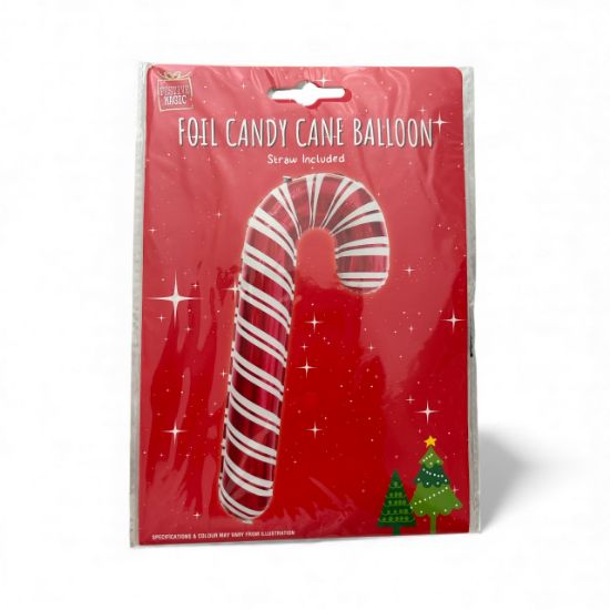 Picture of Foil candy cane balloon straw included NEW