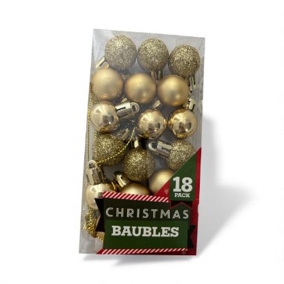 Picture of 18 x Miniature GOLD Shiny & Matte Christmas Tree Baubles NEW Boxed