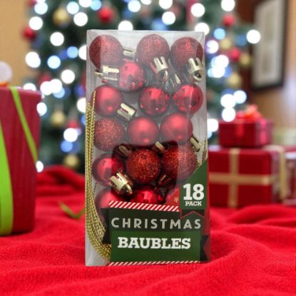 Picture of 18 x Miniature RED Christmas Tree RED Baubles 3 designs