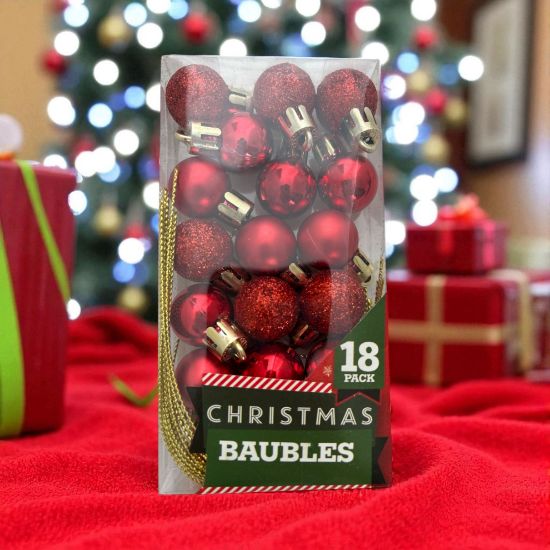 Picture of 18 x Miniature RED Christmas Tree RED Baubles 3 designs