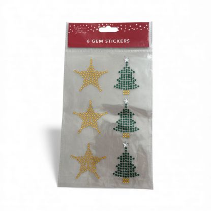 Picture of 6 x Christmas Stickers gold stars & Christmas Tree GEM Stickers NEW