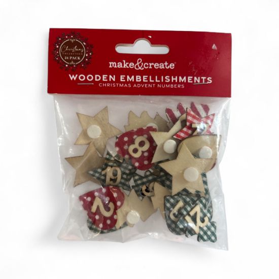 Picture of 24 x Christmas Advent Wooden Number Embellishments