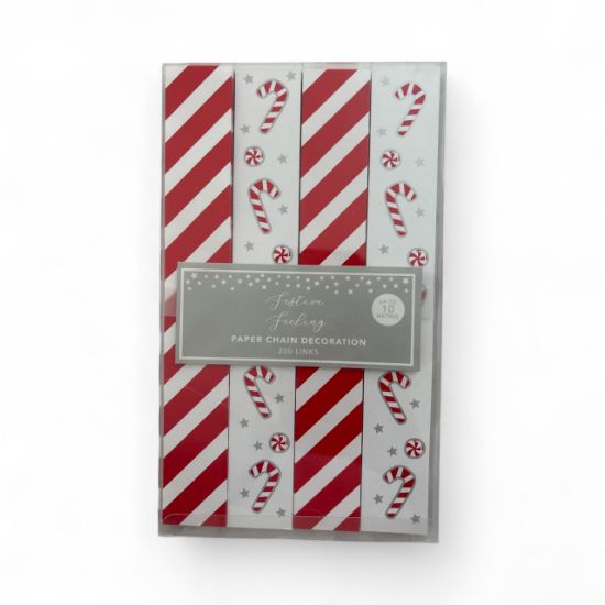 Picture of 200 x CHRISTMAS PAPER CHAINS red and white candy canes and candy stripes