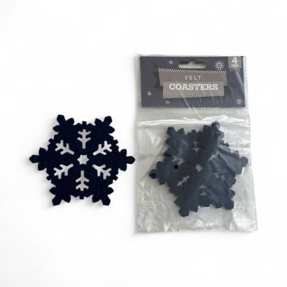 Picture of 4 x arctic blue Christmas Drink Coasters Snowflake Shape NEW FELT COASTERS