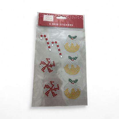 Picture of Christmas Gem Stickers Sheet  6 stickers candy canes And xmas pudding
