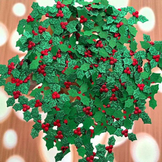 Picture of 49 x christmas holly leaves with berry Embellishments Sparkly Holly