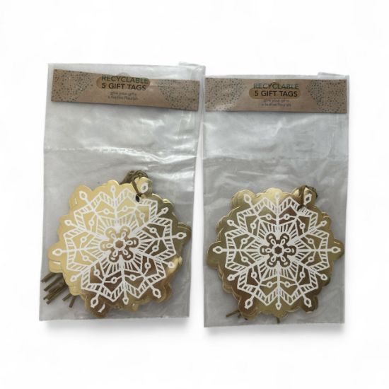 Picture of 10 x  Gold Snowflake Christmas Gift tags NEW with twine