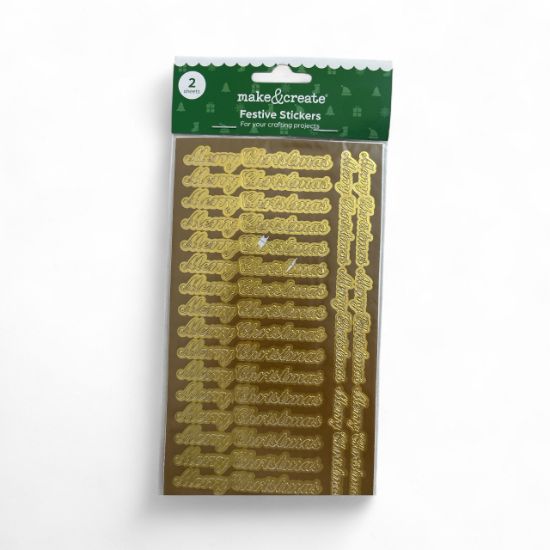 Picture of 44 x gold  Merry Christmas Sentiment Stickers NEW