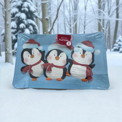 Picture of 8 x Christmas Penguin Party Serving Platters Buffet Plates Sandwich Food trays