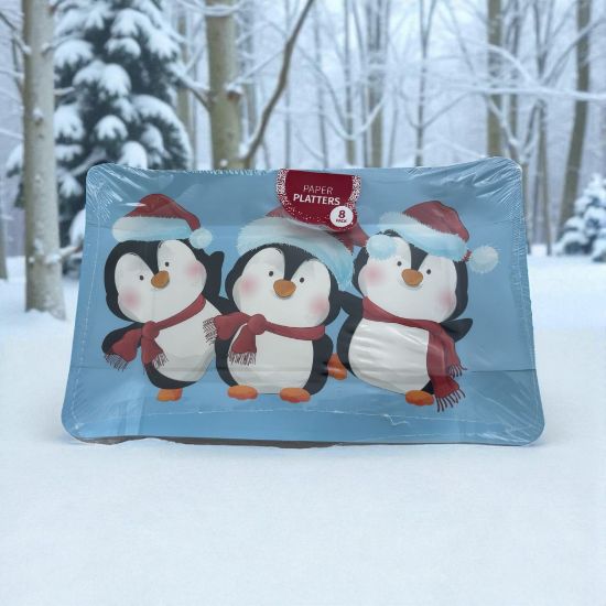 Picture of 8 x Christmas Penguin Party Serving Platters Buffet Plates Sandwich Food trays